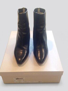 Jimmy Choo Black Leather Pointed Toe Ankle Boots Size 7.5 With Box